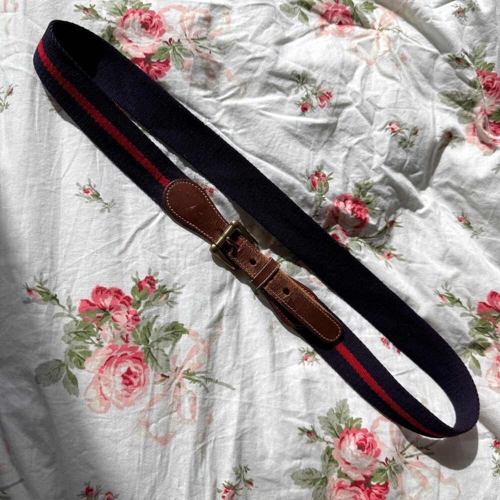 Vintage Dooney & Bourke Wool Surcingle Belt Brass Buckle Striped 36 Equestrian